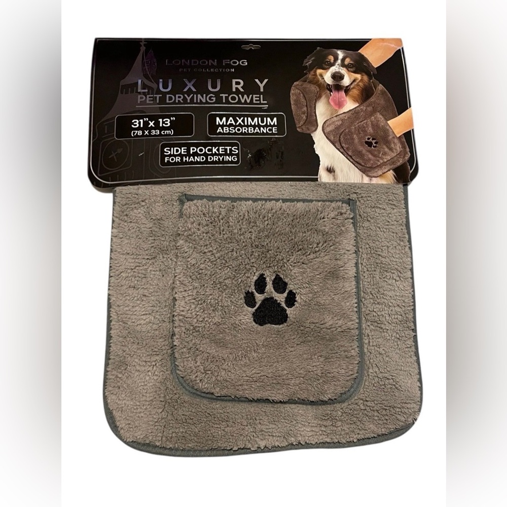 London Fog Luxury Pet Drying Towel - Soft Gray